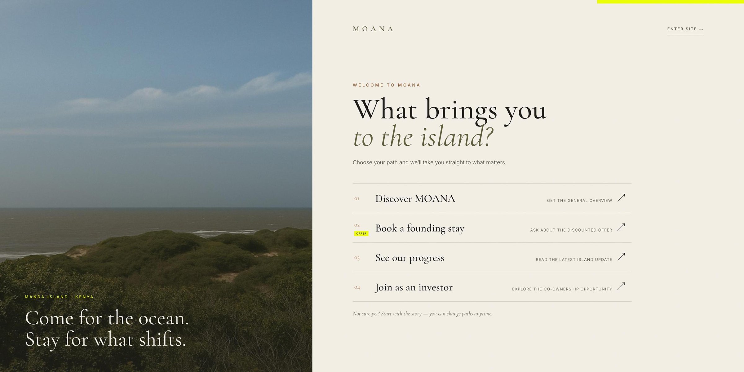 MOANA website, home page